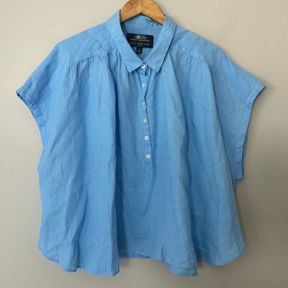 J.Crew Top Women 3X Blue Baird McNutt Irish Linen Oversized Button Front Blouse